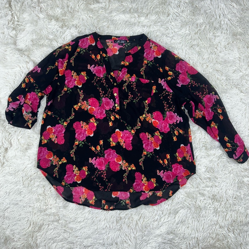 Floral Black and Pink Women's Top
